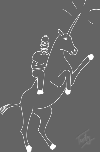 Homer rides a unicorn